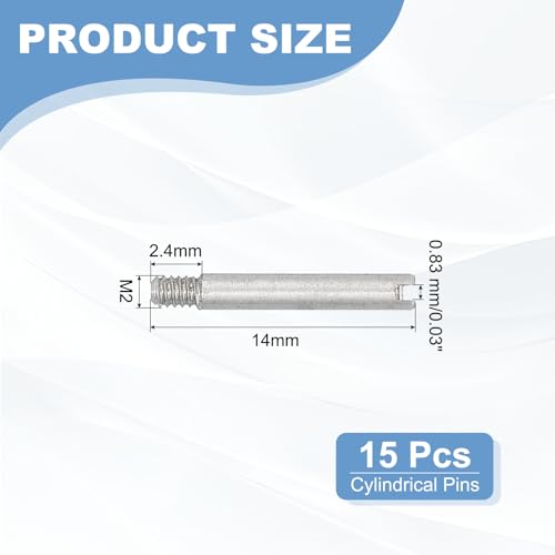 PATIKIL M2 x 14mm Slotted Cylindrical Pin, 15 Pcs 304 Stainless Steel Dowel External Thread Slotted Pin Screw for Home Furniture Cabinet Improvement, Silver Tone - size: M2 x 14mm