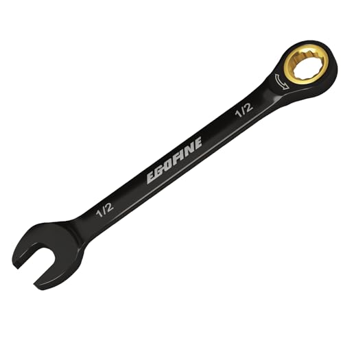Egofine 1/2 Ratchet Wrench, 1/2 Wrench Ratcheting Combination Wrenches SAE, Industrial Grade Gear Spanner with 12 Point Box End, 72-Teeth Ratchet Black Electrophoretic Coating,CR-V - style: 1/2 inch