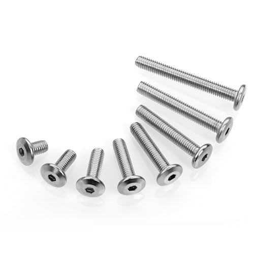 Mywish M8 x 20mm 20Pcs Flat Head Hex Socket Cap Screws Bolts, 304 Stainless Steel Furniture Bolts Full Thread, Bright Finish & Hex Spanner - color: Silver-M8, size: 20mm