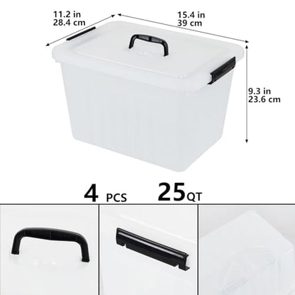 Zopnny 25-Qt Clear Plastic Storage Bin with Lid and Handles, 4-Pack - size: 25 Quart