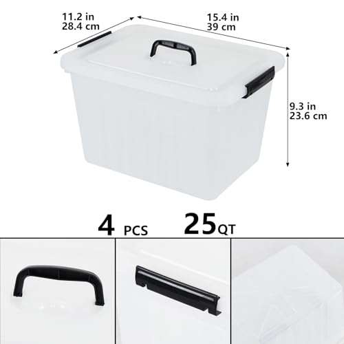 Zopnny 25-Qt Clear Plastic Storage Bin with Lid and Handles, 4-Pack - size: 25 Quart