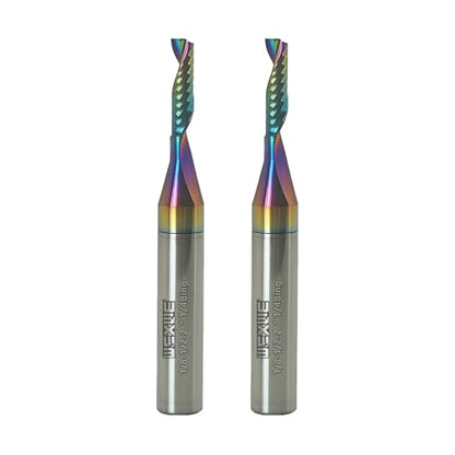 Tools Solid Carbide CNC Spiral Single Flute End Mill - for Acrylic Plate Aluminum, Wood, Plastic, Brass, Copper Cutting - 1/8 Diameter 1/4" Shank 2" Length,1 Flute (1/8-1/2-2 1/4 2PCS) - size: 1/8-1/2-2 1/4 2PCS