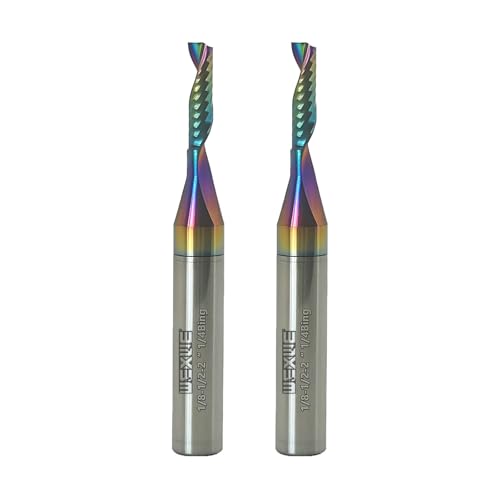 Tools Solid Carbide CNC Spiral Single Flute End Mill - for Acrylic Plate Aluminum, Wood, Plastic, Brass, Copper Cutting - 1/8 Diameter 1/4" Shank 2" Length,1 Flute (1/8-1/2-2 1/4 2PCS) - size: 1/8-1/2-2 1/4 2PCS