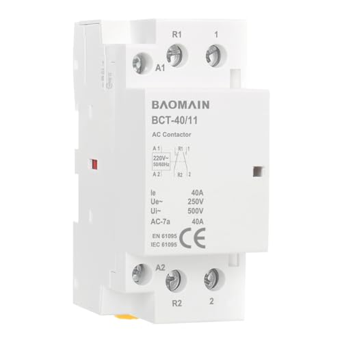 BAOMAIN 220V AC 2-Pole 40A Modular Contactor, 1NO1NC, DIN Rail Mount