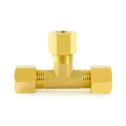 ChillWaves Brass Tee Compression Tube Fitting, 1/4" OD x 1/4" OD x 1/4" OD Compression Union Connector(5-PACK) - size: 1/4" OD x 1/4" OD x 1/4" OD