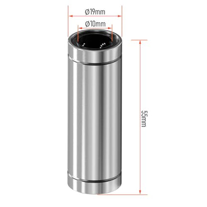 4PCS LM10LUU Linear Ball Bearings, 10mm Bore Dia, 19mm OD, 55mm Length with Double Side Rubber Seal Linear Rail for CNC,3D Printer - size: LM10LUU Size 10x19x55mm