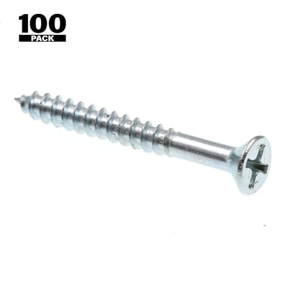 Prime-Line 9035223 Wood Screw, Flat Head Phillips, #8 X 1-1/2 in, Zinc Plated Steel, Pack of 100