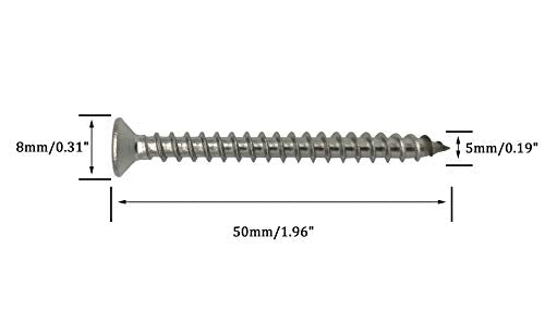 5 x 50mm Screw, Flat Head, Phillips Drive, Self Drilling, 304 Stainless Steel Drywall Wood Screws 50Pcs - size: 5 x 50mm