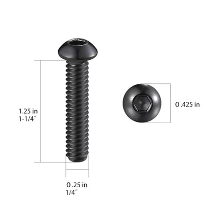 Wensilon (50Pcs) 1/4-20 * 1-1/4 Button Head Socket Cap Bolts Screws, 304 Black Stainless Steel, Allen Hex Drive, Bright Finish, Fully Machine Thread - color: Black, size: B 1/4-20*1-1/4