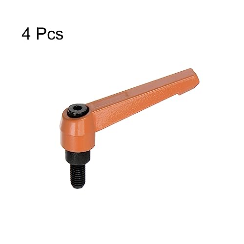 HARFINGTON 4pcs Adjustable Clamping Lever Handles M8 x 16mm Male Thread Bolt Knobs Rotating Screw Locking Quick Release Ratchet Push Button Handle, Orange - size: M8 x 16mm