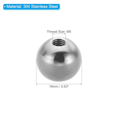 PATIKIL M5x16mm Ball Nuts Knob, 2 Pcs Female Thread 304 Stainless Steel Round Blind Hole Screw Cap Cover for Lighting Machinery DIY Decoration, Silver - size: M5x16mm