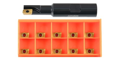 Accusize Industrial Tools 1/2" 90° Square Shoulder Indexable End Mill w/ 10 add'l APKT11T308 Inserts, 5/8" Shank, 3-1/4" OAL, 0.433" ap, 1 Flute, APKT11T308, Carbide Insert, 0056-0913+0056-1130 - size: 1/2" Cut, 5/8" Shk, 1 Fl, w/ 10 add'l inserts