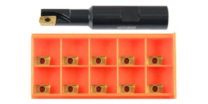 Accusize Industrial Tools 1/2" 90° Square Shoulder Indexable End Mill w/ 10 add'l APKT11T308 Inserts, 5/8" Shank, 3-1/4" OAL, 0.433" ap, 1 Flute, APKT11T308, Carbide Insert, 0056-0913+0056-1130 - size: 1/2" Cut, 5/8" Shk, 1 Fl, w/ 10 add'l inserts