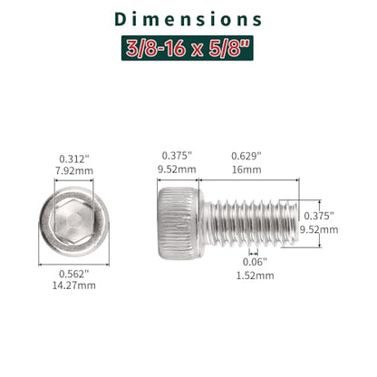 3/8-16 x 5/8" Socket Head Cap Screws (20 pcs), 304 Stainless Steel 18/8, Allen Hex Drive, Home Entertainment Furniture Screws, Fayeploo (with Hex Spanner) - size: 3/8-16 x 5/8"