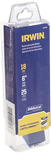 IRWIN Tools Reciprocating Saw Blade, Metal-Cutting, 6-inch, 18 TPI (372618B) - size: 6", style: 18TPI / 18TPI / 25-count