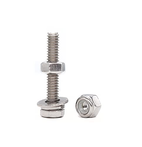 1/4-20 x 1 Hex Bolts Screws, with 1/4-20 Nylon Inserted Lock Nuts / 1/4 Washers / 1/4-20 Hex Nuts, 304 Stainless Steel /A2-70, Silver Tone, 50pcs - size: 1/4-20" x 1" (10-Pack)