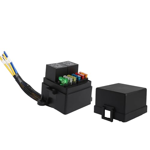 Pre-Wired 12V Fuse Relay Box, Compact 6-Way Power Distribution Block with 2 High-Power 4-Pin Relay Outputs and 4 Standard Fused Circuits, Weather-Resistant Relay Panel for Motorcycle, ATV, RV - size: RY02F06