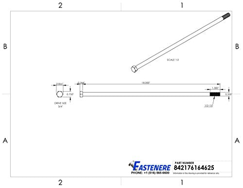 1/2-13 x 18 Hex Head Cap Screw Bolts, External Hex Drive, Stainless Steel 304, Partially Threaded, Stainless Steel, Quantity 1 - size: 1/2-13 x 18 Inch (1 Pack)
