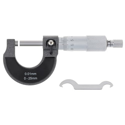 Outside Micrometer, Ratchet Stop, 0-25mm Range, 0.01mm Graduation, +/-0.004mm Accuracy, Precision Machinist Tool