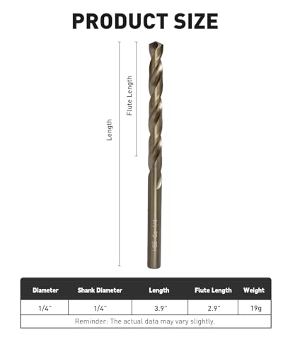 COMOWARE 1/4" Drill Bit Set, M35 Cobalt HSS Drill Bits, Jobber Length, Straight Shank, Twist Metal Drills bit Set for Steel, Stainless Steel, Iron, Hard Metal/Wood/Plastic (10pcs)