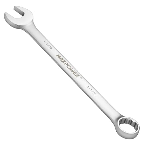 MAXPOWER 1-1/16" Combination Wrench, Industrial Grade – 12-Point Box End, Chrome Vanadium Steel, 15° Offset for Tight Spaces, SAE - size: 1-1/16 Inch