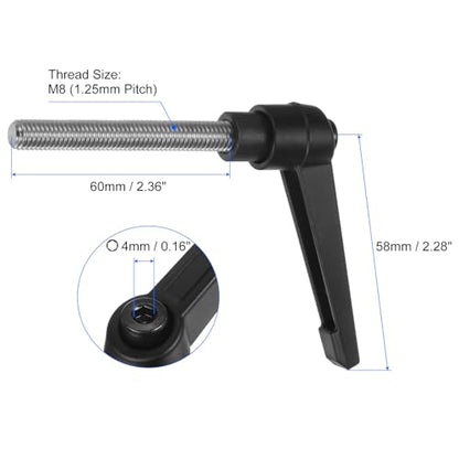 uxcell 2pcs Clamping Lever Handles, M8 x 60mm 304 Stainless Steel Threaded Male Stud, Adjustable Handles Locking Quick Release Ratchet Push Button Bolt Knobs, Black - size: M8 x 60mm