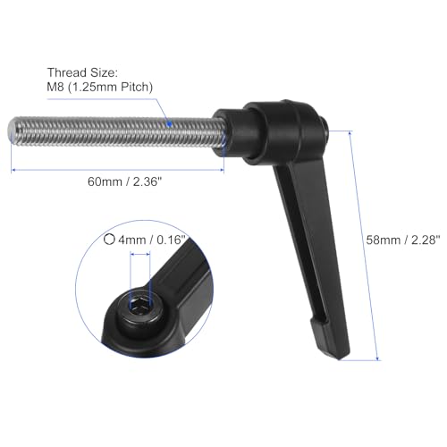 uxcell 2pcs Clamping Lever Handles, M8 x 60mm 304 Stainless Steel Threaded Male Stud, Adjustable Handles Locking Quick Release Ratchet Push Button Bolt Knobs, Black - size: M8 x 60mm