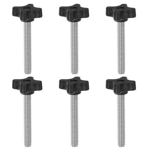 HARFINGTON 6pcs Star Clamping Knobs M8 x 60mm Metric Male Thread 32mm 4-Point Plastic Head Threaded Stud Knob Hand Tightening Thumb Screw Jig Handle, Black - size: M8 x 60mm x 32mm