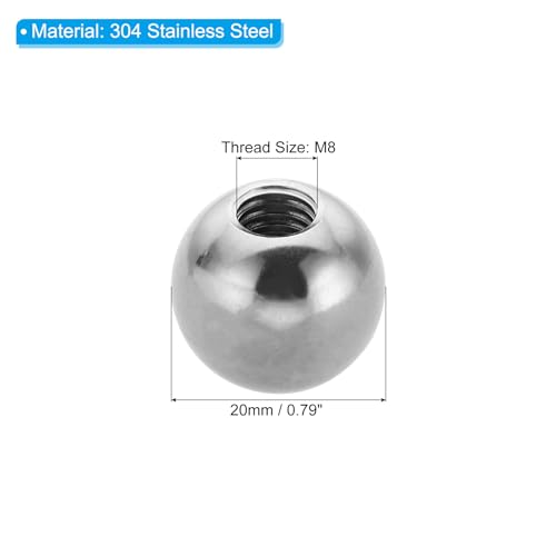 PATIKIL M8x20mm Ball Nuts Knob, 2 Pcs Female Thread 304 Stainless Steel Round Blind Hole Screw Cap Cover for Lighting Machinery DIY Decoration, Silver - size: M8x20mm