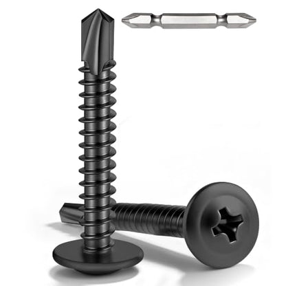 200 PCS #8 x 1-1/4" Sheet Metal Screws, Phillips Modified Truss Head Self Drilling Screws, Black Zinc-Plated, Self Tapping Screws for Metal, Wood, Plastic, Double-Ended Bit Included - color: Black, size: #8 x 1-1/4"