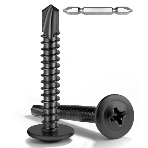 200 PCS #8 x 1-1/4" Sheet Metal Screws, Phillips Modified Truss Head Self Drilling Screws, Black Zinc-Plated, Self Tapping Screws for Metal, Wood, Plastic, Double-Ended Bit Included - color: Black, size: #8 x 1-1/4"