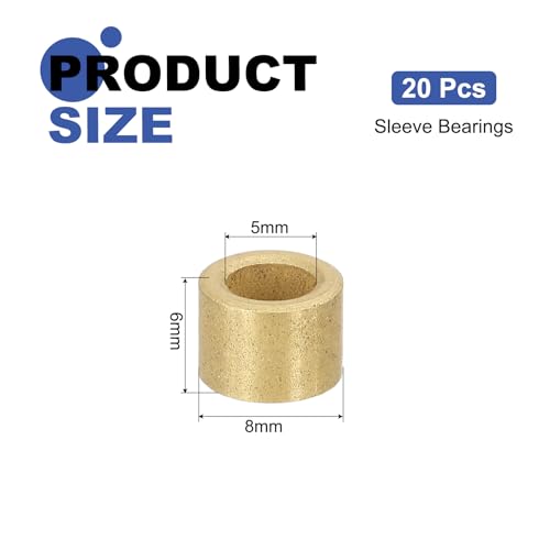 uxcell 20Pcs Sleeve Bearings, 5mm Bore x 8mm OD x 6mm Length, Self-Lubricating Sintered Bronze Bushings - size: 5mm Bore x 8mm OD x 6mm Length