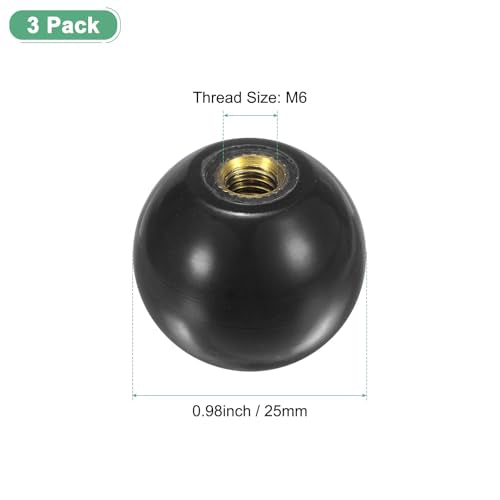 M METERXITY 3-Pack Threaded Ball Knobs, M6 Female Thread 25mm Dia. Thermoset Ball Knob for Lathe/Machine/Lawn Mowers, Round Phenolic Brass Insert Lever Handle [Black] - color: Black, size: M6x25mm