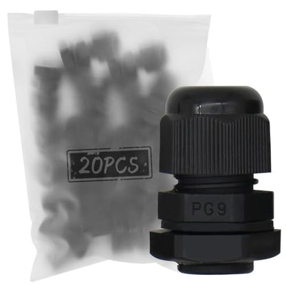 MAKERELE PG9 Cable Gland Waterproof IP68 Wire Gland, 4-8.2mm, 20 PC, Black - size: PG9/20PCS/BAG
