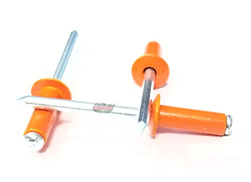 Orange 3/16" Blind Pop Rivets Aluminum Large Head with Steel Mandrel Fasteners .250 - .375 Grip Range - color: Orange