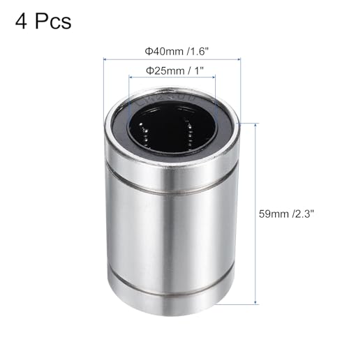 uxcell 4Pcs LM25UU Linear Bearing 25mm Bore 40mm OD 59mm Length Linear Ball Bearings Nickel Plated Surface Double Side Rubber Sealed Bearing Steel for CNC Machine 3D Printer - size: LM25UU