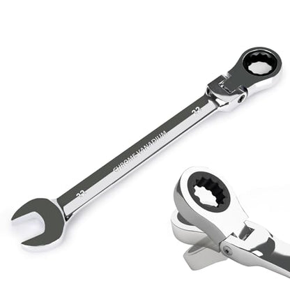 Egofine 22mm Ratchet Wrench Flex Head, Ratcheting Combination Wrench Metric, Industrial Grade Gear Spanner with 12 Point Box End, 72-Teeth Ratchet, Chrome Vanadium Steel - style: 22mm
