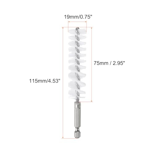 HARFINGTON 5Pcs Nylon Bore Brush 19mm Dia Cleaning Twisted Wire Brush Tube Pipe Cleaner with Handle 1/4 Inch Hex Shank for Tubes, Ports, Bearings - size: 19mm