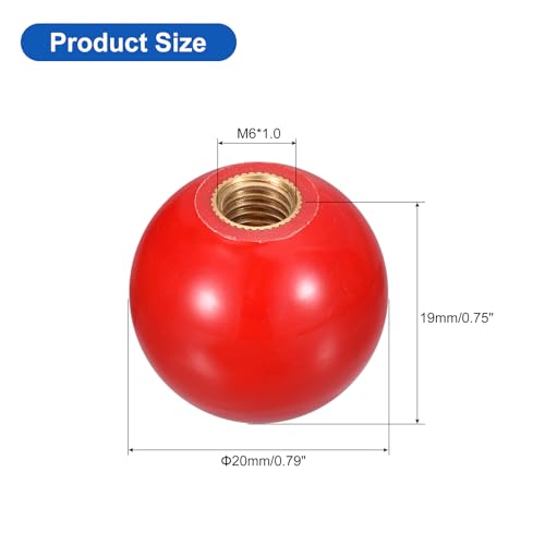 uxcell Threaded Ball Knobs, M6 Female Thread Thermoset Ball Knob 20mm Dia Round Operation Ball Handles with Copper Insert for Machine Lever Handle, Red - color: Red, size: M6x20mm