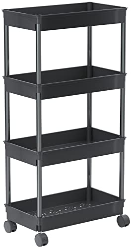 Sooyee 4 Tier Wide Storage Cart, Mobile Shelving Unit Organizer, Black - color: Black, size: Wide 4 Tier