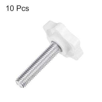 HARFINGTON 10pcs Star Knobs M8 x 35mm Male Thread 32mm Plastic 6-Point Head Stud Knob Hand Tightening Clamping Screw Replacement Threaded Handle, White - size: M8 x 35mm