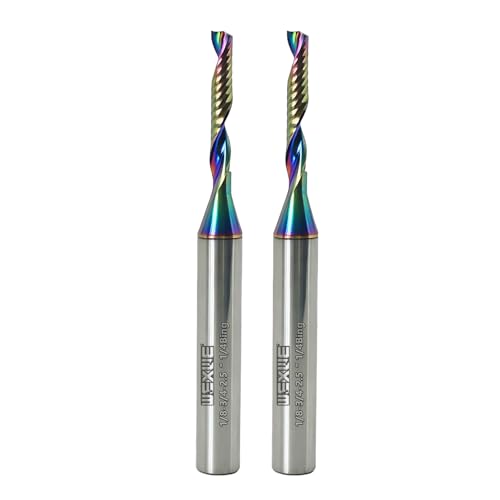 Tools Solid Carbide CNC Spiral Single Flute End Mill - for Acrylic Plate Aluminum, Wood, Plastic, Brass, Copper Cutting - 1/8 Diameter 1/4" Shank 2.5" Length,1 Flute (1/8-3/4-2.5 1/4 2PCS) - size: 1/8-3/4-2.5 1/4 2PCS