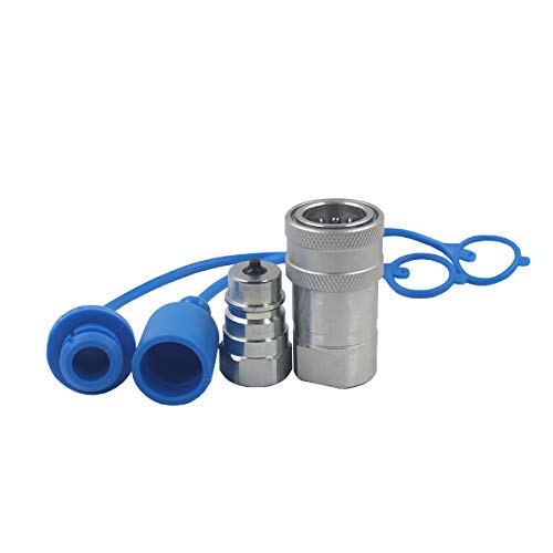 1-Set 1/4'' Ag ISO5675 Carbon Steel Hydraulic Quick Disconnect Coupling/Coupler Poppet Valve，Pioneer Type, Set w/Dust Cap - size: 1Set-1/4 NPT ( Poppet)