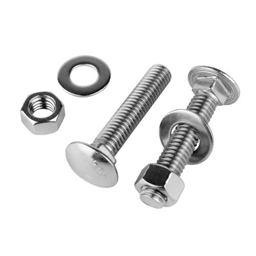 3/8-16 x 3 Stainless Steel Carriage Bolts and Nuts with Flat Washers Kit, Round Head Square Neck Screws UNC Coarse Thread, 4 Sets Silver - color: Silver, size: 3/8-16 x 3" (4 Sets)