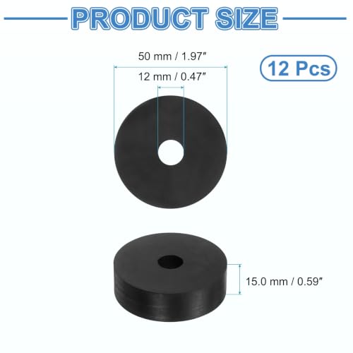 uxcell 12Pcs Rubber Vibration Isolation Washers 50mm OD x 12mm ID x 15mm T - size: 50mm OD x 12mm ID x 15mm Thick