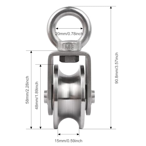 Swivel Single Pulley Block with Bearing Inside, 304 Stainless Steel Heavy Duty Cable Wheel for Pulley System Gym Equipment (48mm-2PCS) - size: 48mm-2PCS
