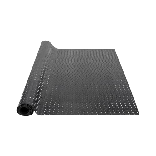 VEVOR Diamond-Plate Rubber Flooring Roll, 3 mm x 4 ft x 8 ft Floor Mat, SBR Rubber Roll, Easy to Clean, for Under Cars, Garage, Industry, Gym, Black - size: 96"L x 48"W x 0.12"Th