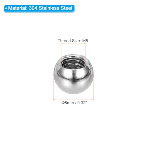 PATIKIL M5x8mm Ball Nuts Knob, 8 Pcs Female Thread 304 Stainless Steel Round Blind Hole Screw Cap Cover for Lighting Machinery DIY Decoration, Silver - size: M5x8mm