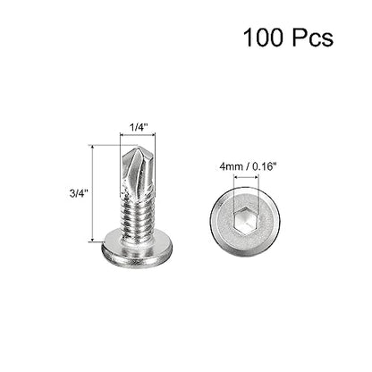 uxcell Hex Socket Self Tapping Screws, 1/4 x 3/4 410 Stainless Steel Sheet Metal Flat Head Drilling Screw 100pcs, Silver - color: Silver, size: 1/4 x 3/4"