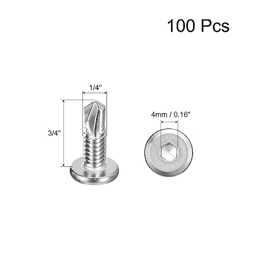 uxcell Hex Socket Self Tapping Screws, 1/4 x 3/4 410 Stainless Steel Sheet Metal Flat Head Drilling Screw 100pcs, Silver - color: Silver, size: 1/4 x 3/4"